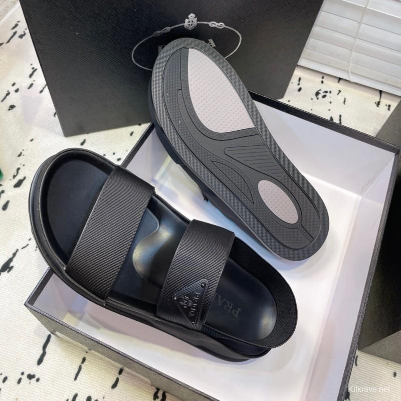 2025 Men Prada Black Fabric Sandals Original Sole KFY00230