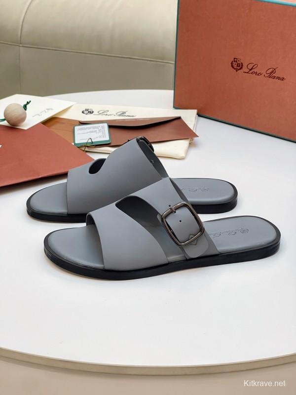 2025 Men Loro Piana Gray Leather Slippers AS00250