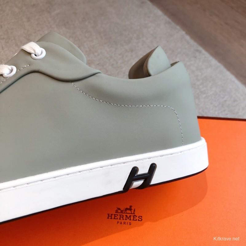 2025 Men Hermès Sage Green Leather Sneakers AS00380