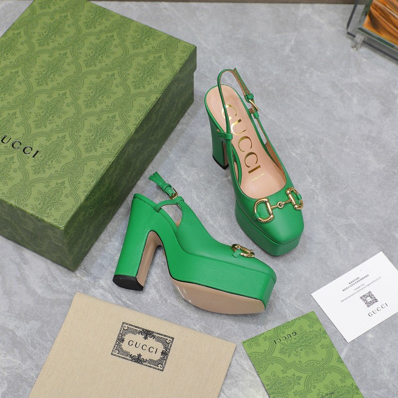 2025 Women Gucci Green Leather Platform High Heels KFY00320