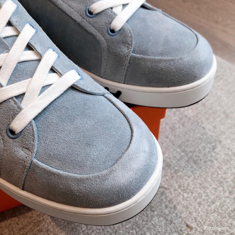 2025 Unisex Hermès Blue Grey Suede Leather Sneakers AS00380