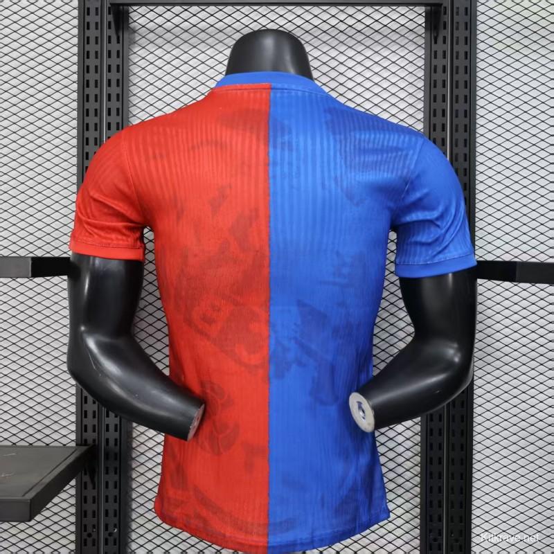 Player Version 25/26 Barcelona Travis Scott Blue with Red Half Split Jersey