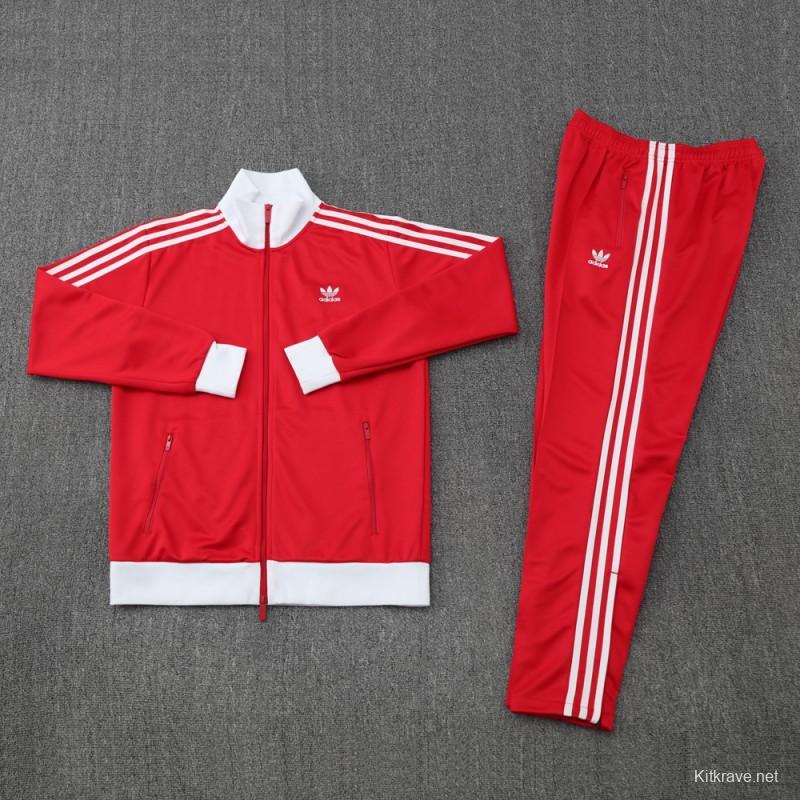 2025 Adidas Original Red Full Hoodie Zipper Jacket +Long Pants