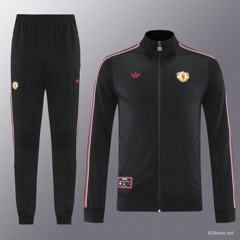 25/26 Manchester United Black Full Hoodie Zipper Jacket +Long Pants