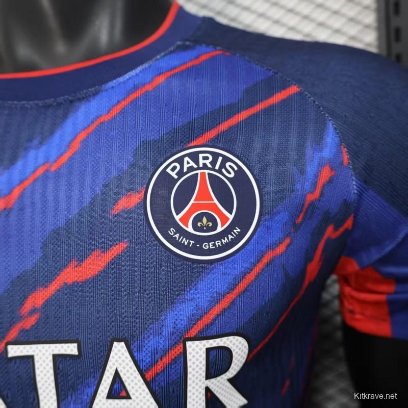 Player Version 25/26 PSG Paris Saint-Germain Blue with Red Lightning Pattern Jersey