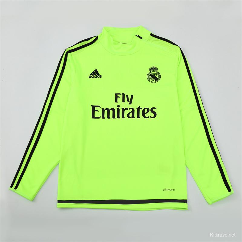 Retro 15/16 Real Madrid Fluorescent Green Half Zipper Jacket+Long Pants