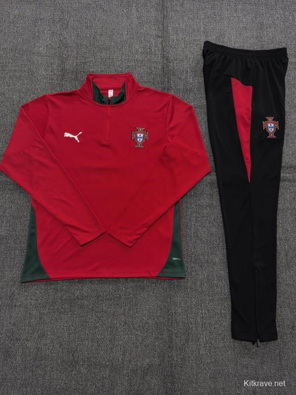 25/26 Kids Portugal Red Half Zipper Jacket+Long Pants
