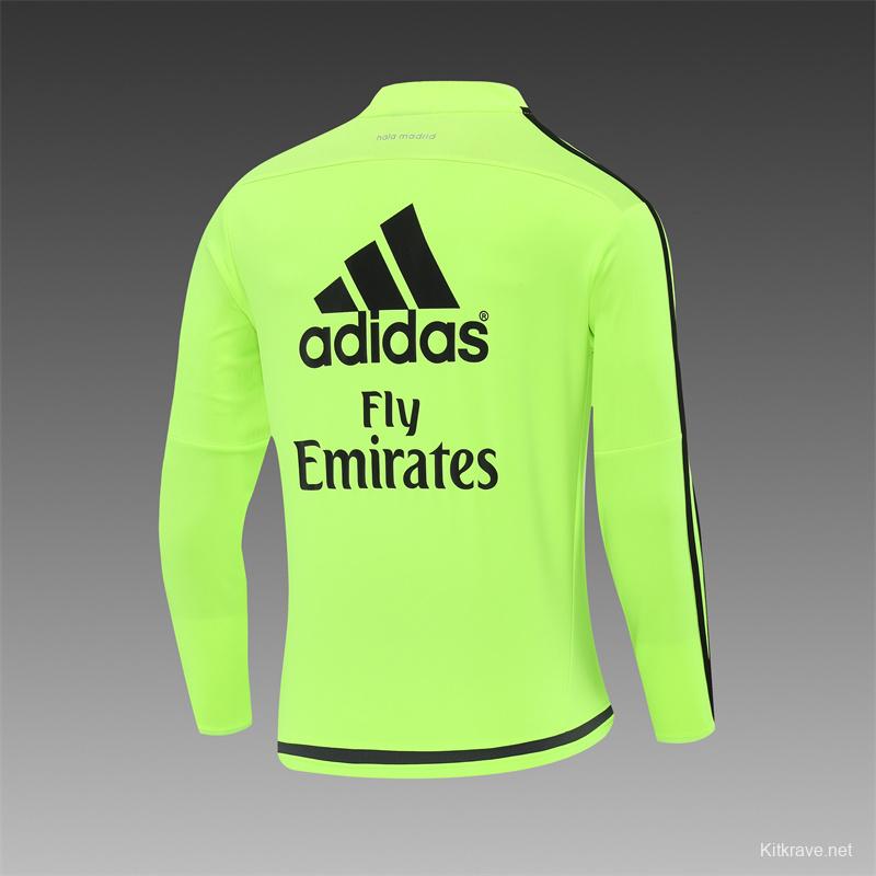 Retro 15/16 Real Madrid Fluorescent Green Half Zipper Jacket+Long Pants