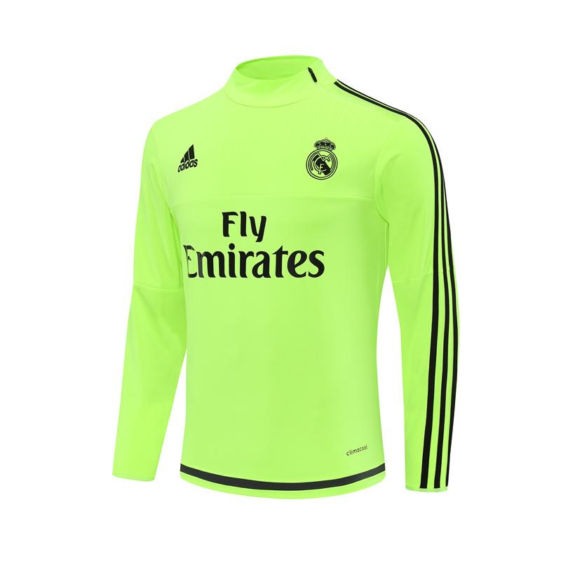 Retro 15/16 Real Madrid Fluorescent Green Half Zipper Jacket+Long Pants