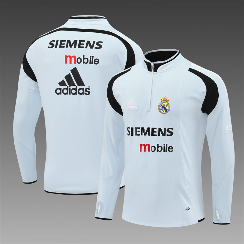 Retro 04/05 Real Madrid Light Grey Half Zipper Jacket
