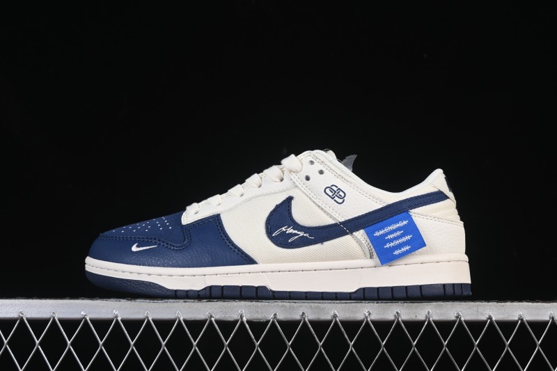 Nike SB Dunk Low Collaboration Off-White Canvas Blue Swoosh High-End Custom Low-Top Casual Skate Shoes - XD1588-230