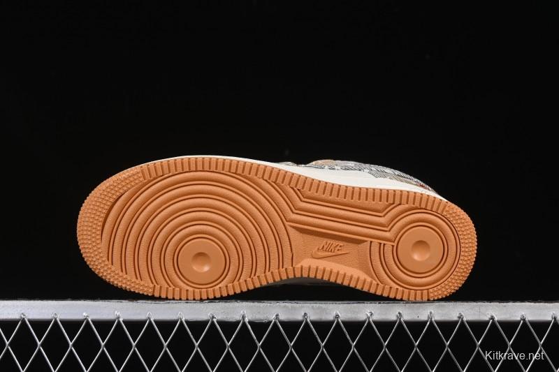 Nike Air Force 1 '07 Low LV Collaboration Grey Brown Floral Canvas Casual Sneakers - DF0188-076