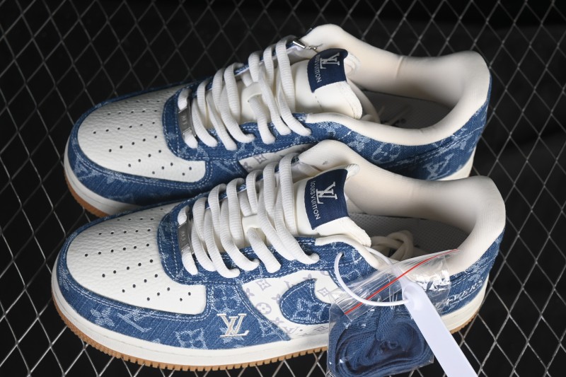 Nike Air Force 1 '07 Low LV Collaboration White Navy Blue Casual Sneakers - YF9511-813