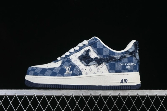 Nike Air Force 1 '07 Low Casual Sneakers in White Navy Blue - YF9511-816