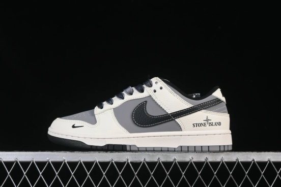 Nike SB Dunk Low Stone Island Collaboration Beige Grey Black Patchwork Anniversary Custom Low-Top Casual Skate Shoes - JP8028-041