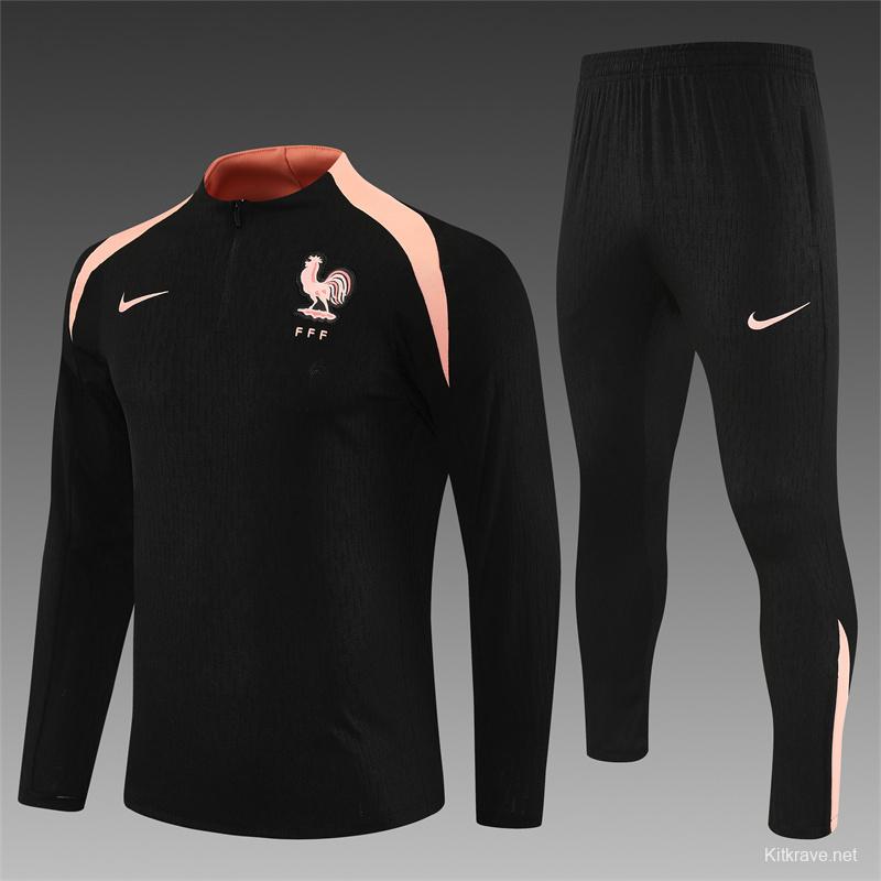 Player Version 25/26 France Black Half Zipper Jacket+Long Pants