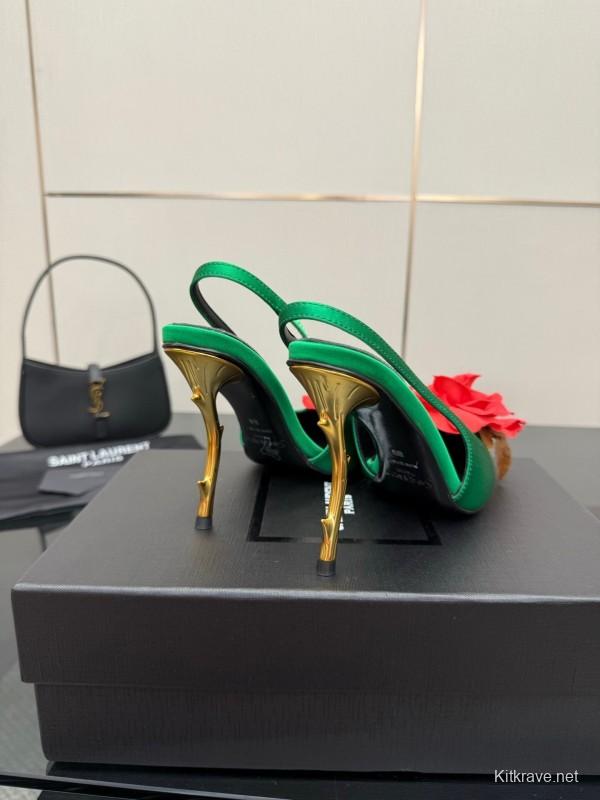Saint Laurent 2025 Spring/Summer Rose Thorn High Heels with Sculptural Gold Heel - KFY00320