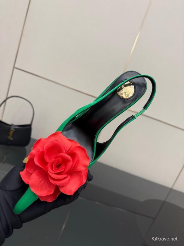 Saint Laurent 2025 Spring/Summer Rose Thorn High Heels with Sculptural Gold Heel - KFY00320