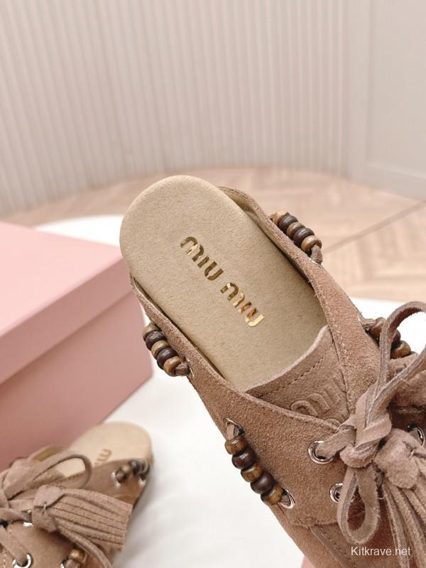 Miu Miu Fall/Winter 2025 Tassel Loafer Mule with Beaded Accents - LY00320