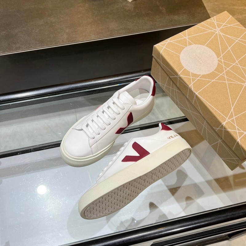 VEJA Classic White Sneakers V Logo Lace-Up Retro Flat Platform Casual Sports Shoes - LY00220