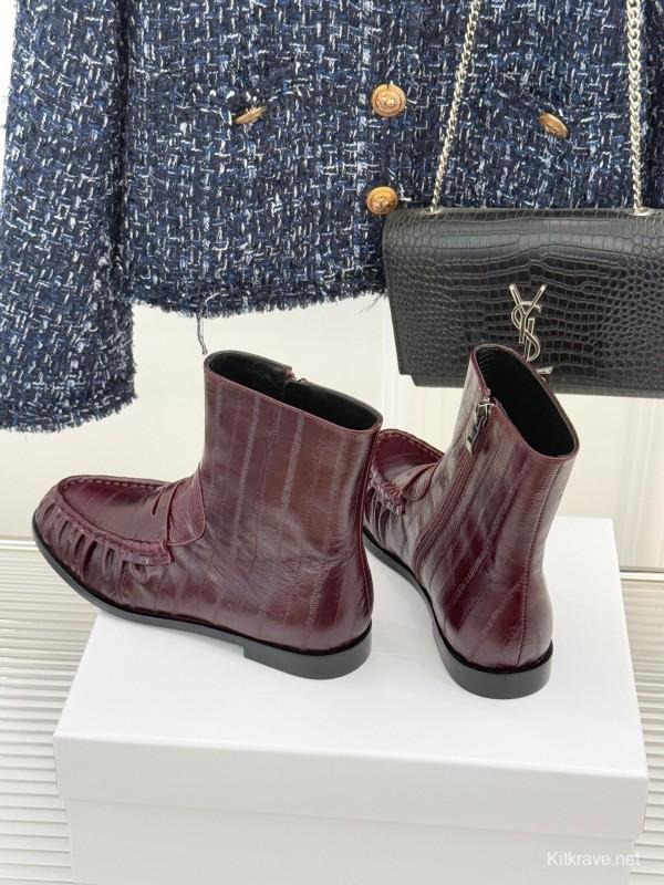 Saint Laurent YSL Letter Loaf Short Boots with Pleated Edge - KFY00430