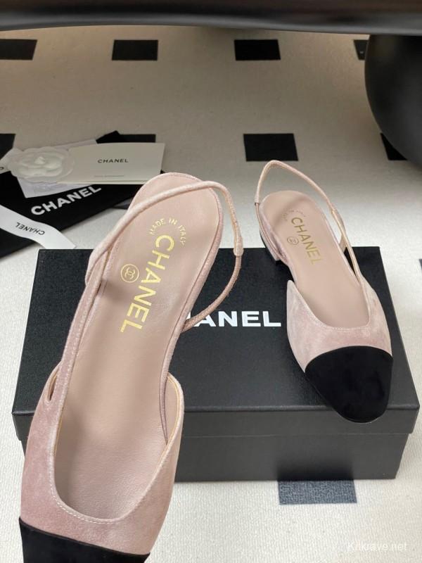 Chanel Sling-back Two-tone Suede Slingback Sandals Flat/Block Heel - KFY00280