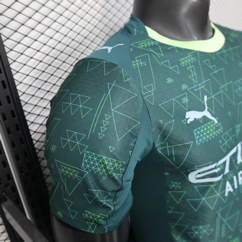 25/26 Player Version  Manchester City Third Dark Green with Geometric Triangle Pattern Jersey