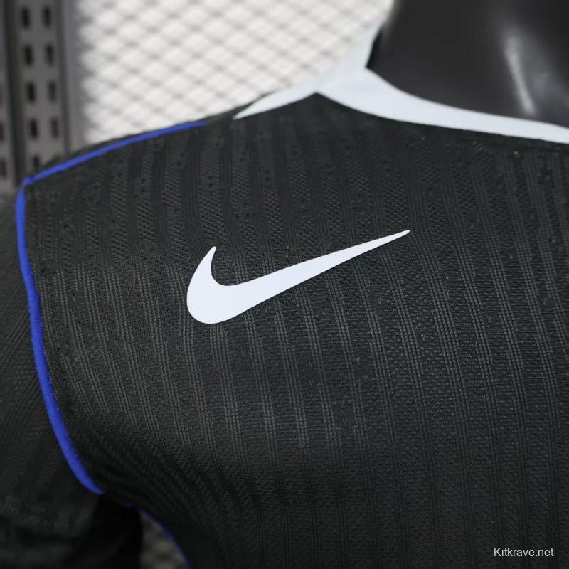 25/26 Player Version  Chelsea Away Dark Gray with Vertical Stripe Texture and Blue Piping Jersey