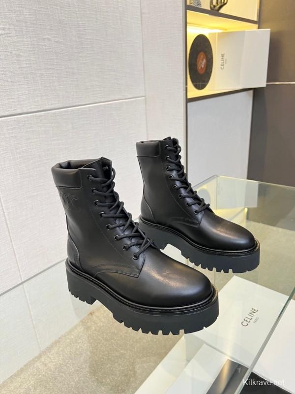 Celine BULKY TRIOMPHE Lace-Up Boots with Calfskin Upper - L Y00340