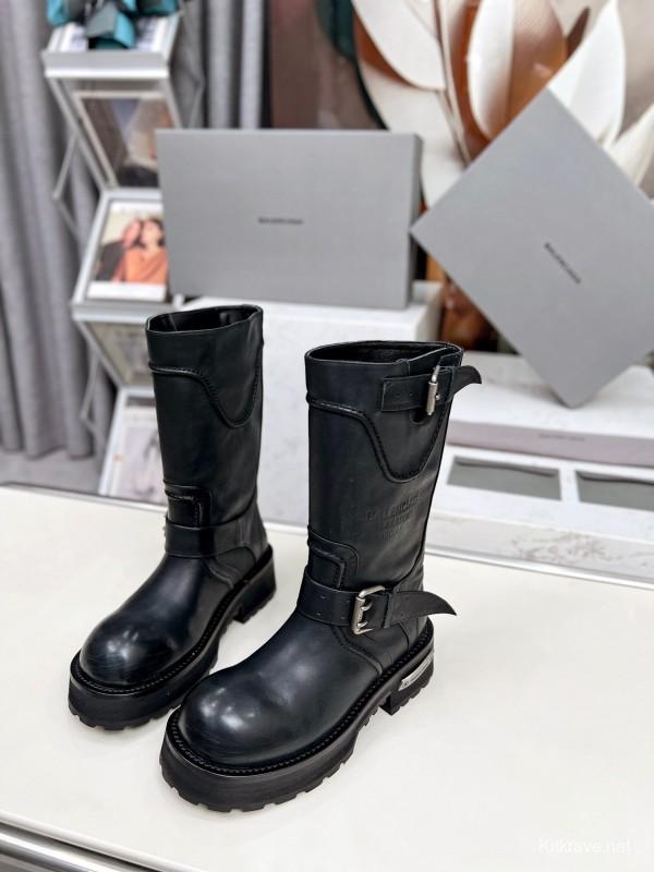 Banciga Paris 25FW Venom Mid-Calf Boots Punk Motorcycle Style with Buckle and Thick Sole - LY00480