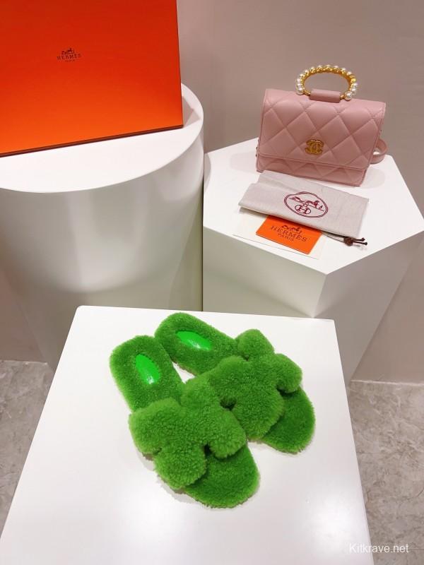 H Teddy Wool H Slippers Flat Sole Winter Edition - LY00240