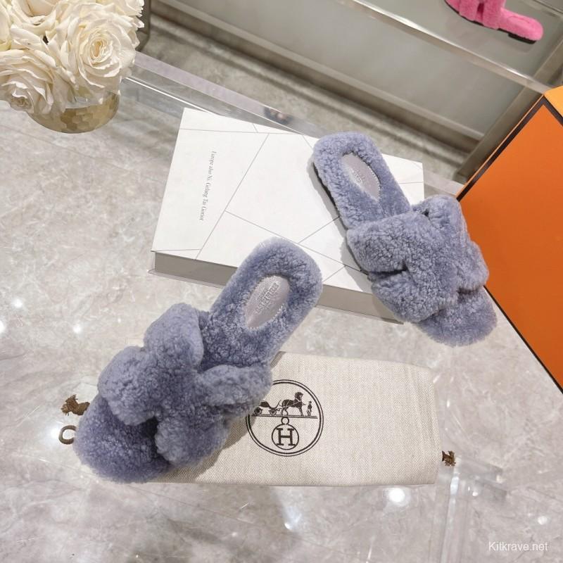 H Teddy Wool H Slippers Flat Sole - LY00240