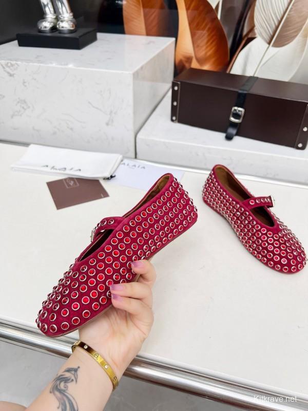 Alaia 2025/SS Crystal-Studded Ballet Dance Shoes with 0.8CM Inner Height - LY00340