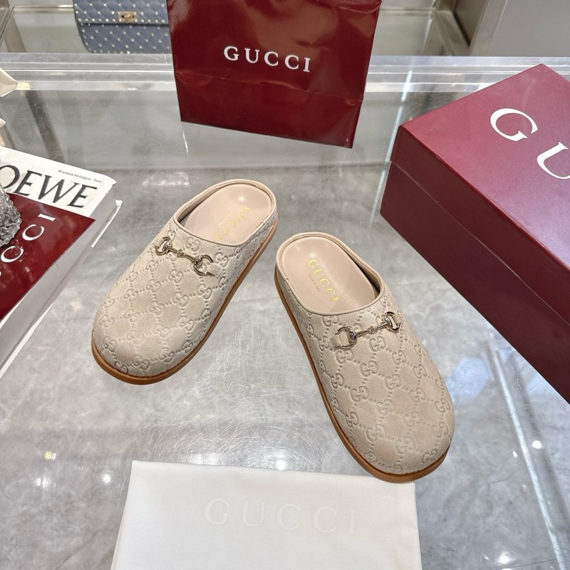 Gucci Camel Suede Horsebit Women's Barefoot Mules - LY00240