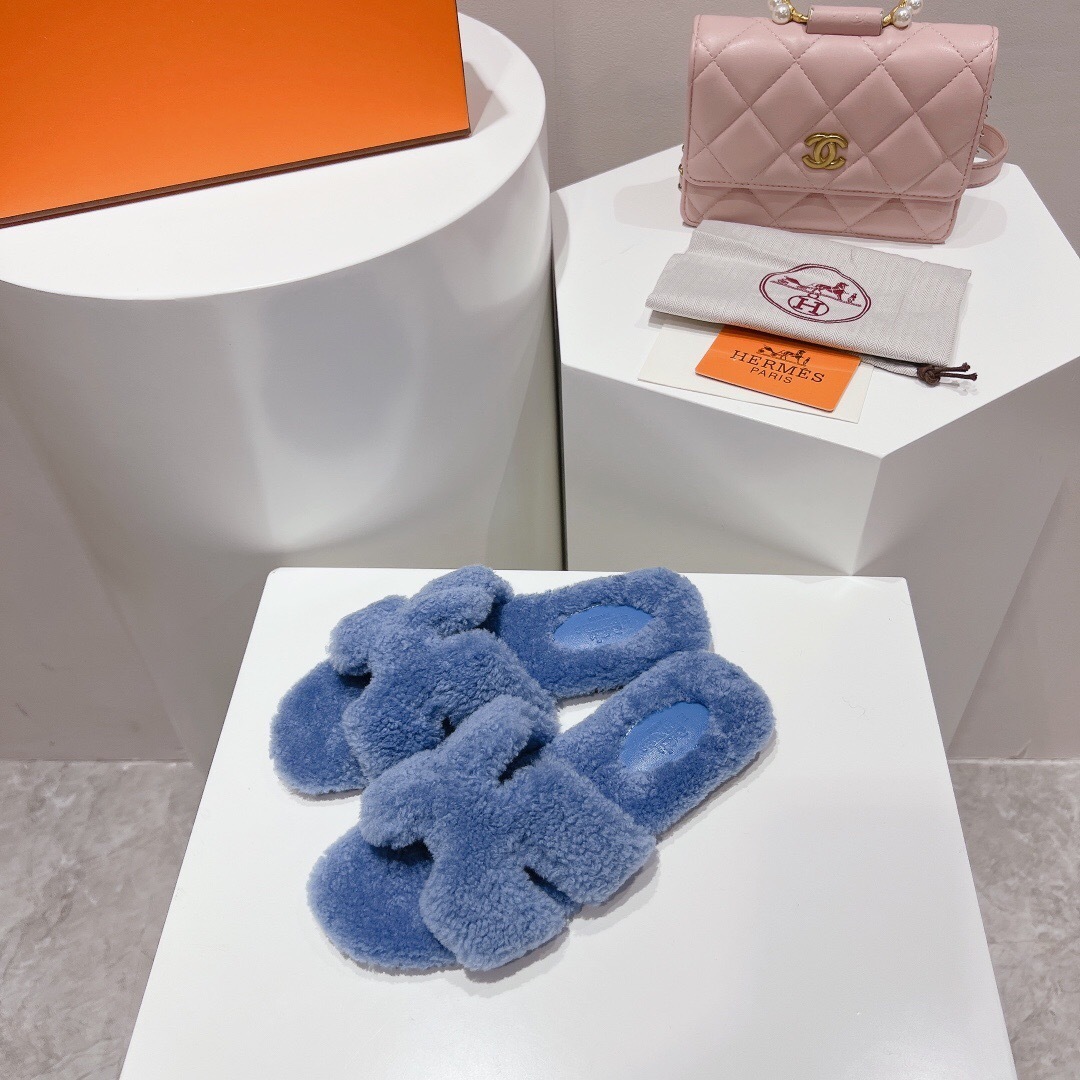 H Teddy Wool H Slippers Flat Sole Winter Edition - LY00240