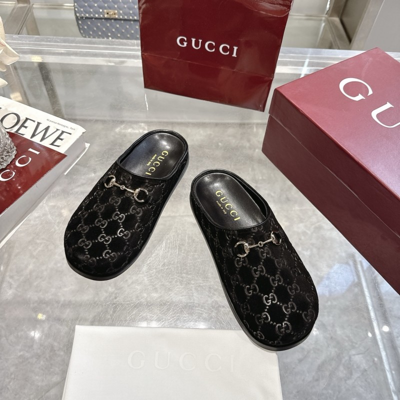 Gucci Camel Suede GG Embossed Horsebit Mule Sandals - LY00240