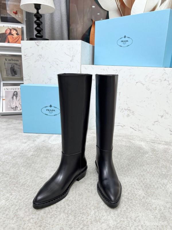 Prada Classic Triangle Logo Pointed Toe Boots - LY00350