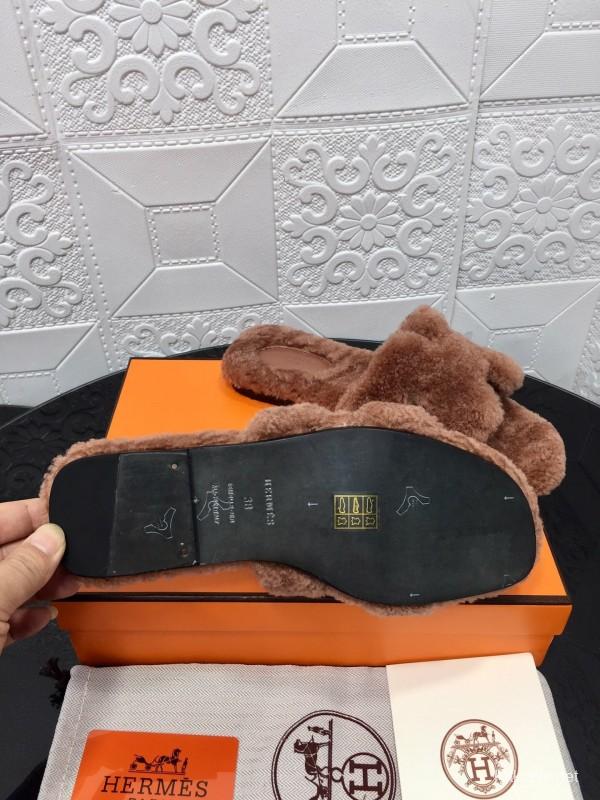 H Eiderdown Teddy Wool H Slippers Flat Sole Winter Home Shoes - LY00240