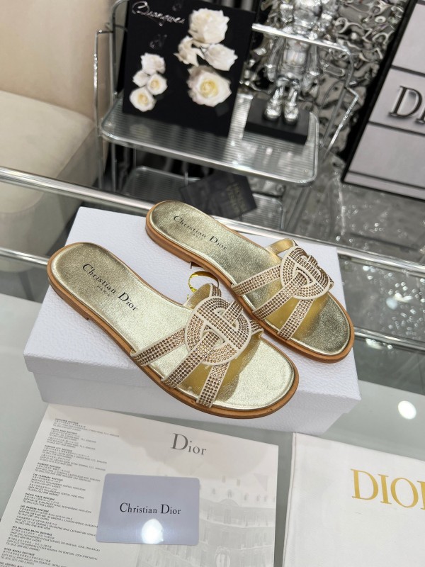Dior D-Lane Sandals Hollow-out Monogram Flat Slides - LY00220/LY00260