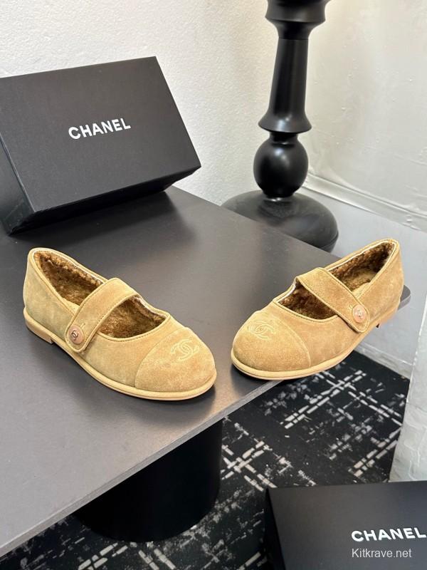 Chanel 2025 SS New French Style Mary Jane Flat Shoes with Fur - KFY00300