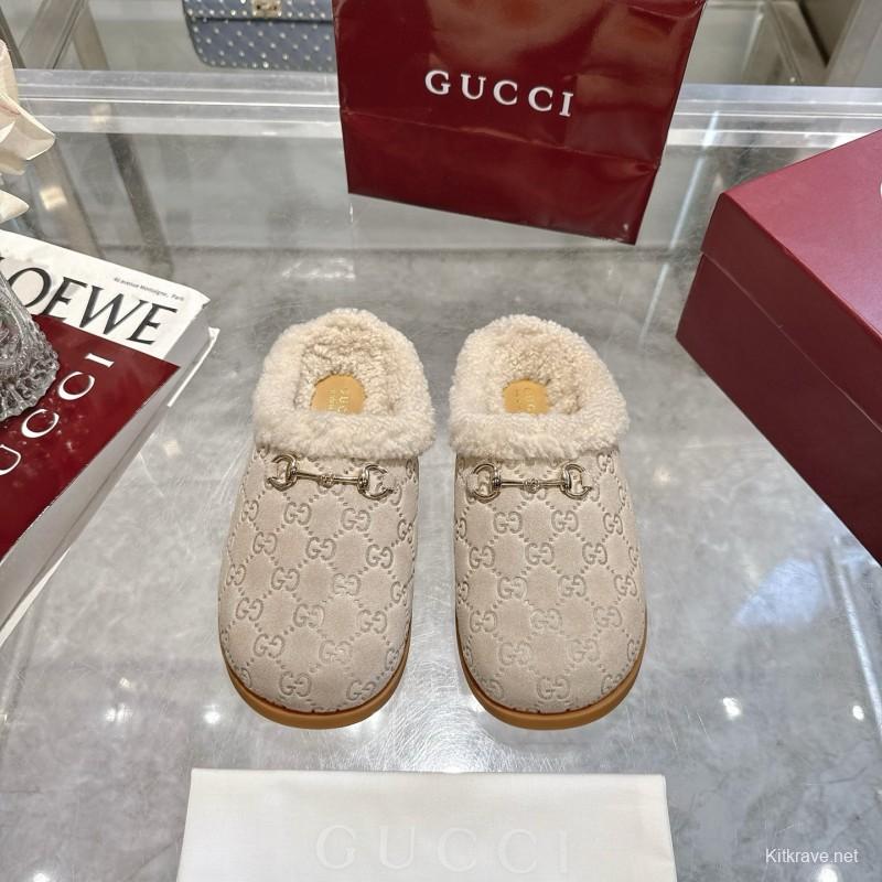 Gucci 2022/SS Women's Suede Leather Horsebit Wool Loafers - LY00260