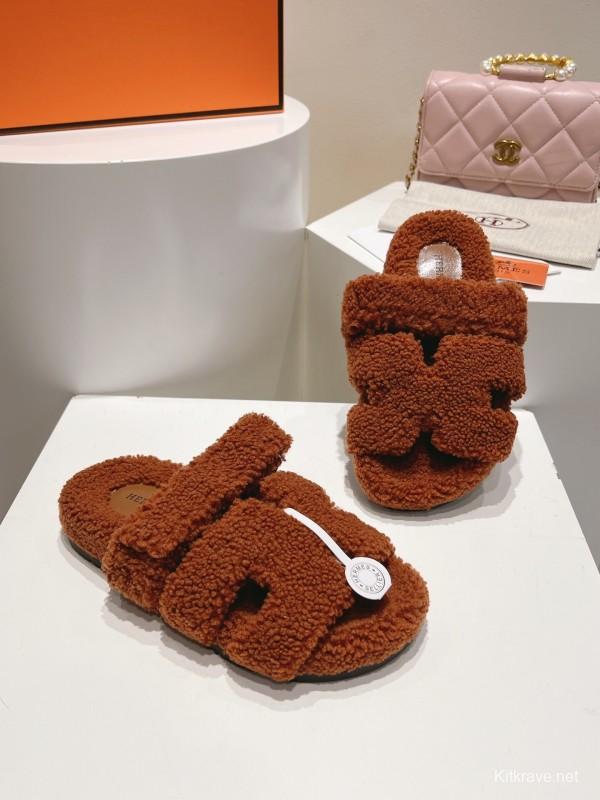 H Love Uncle Full Fur Slippers with Grain Fur Texture - LY00300