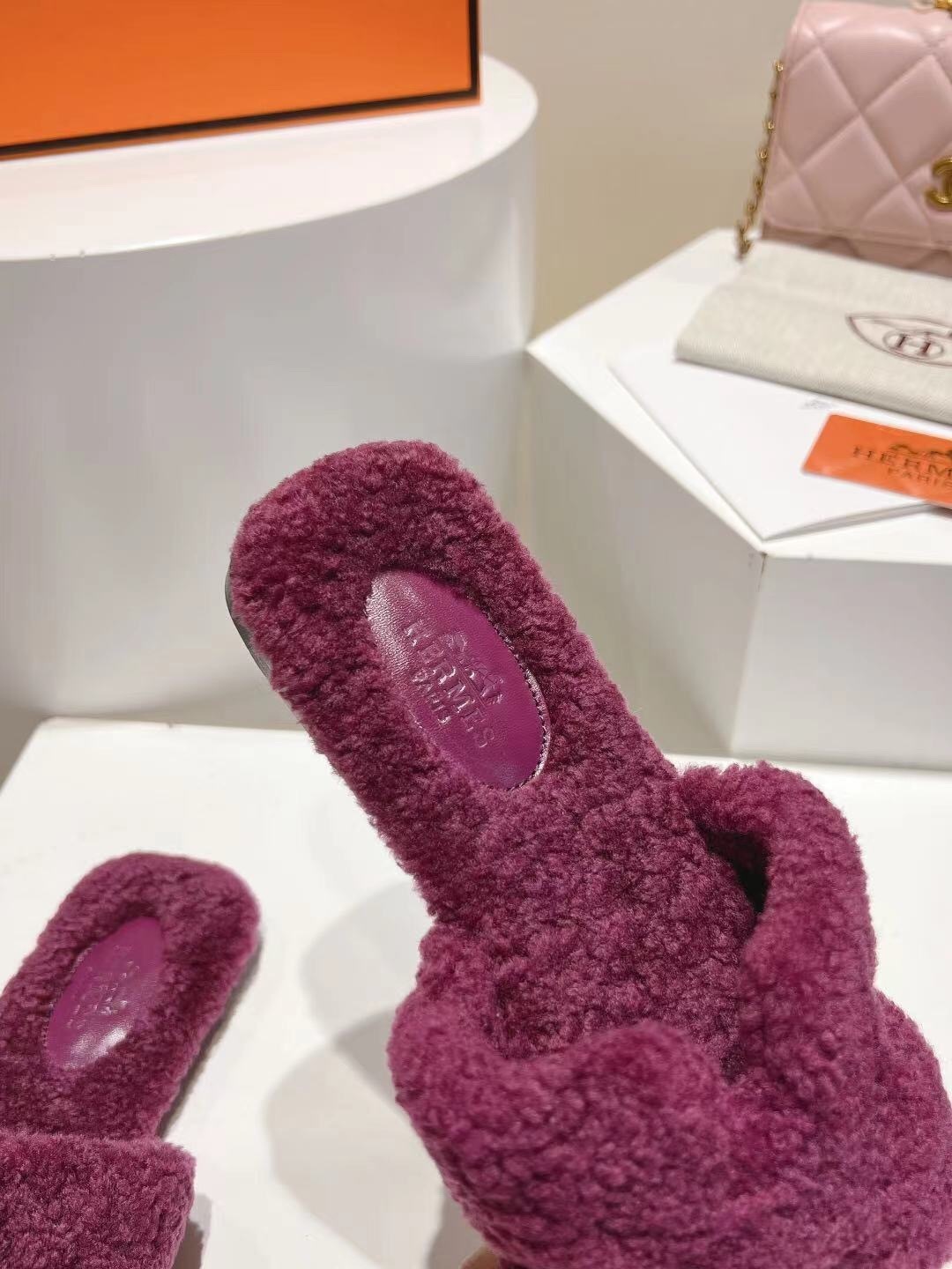 Hermès Teddy Wool Flat Slippers for Autumn Winter - LY00240