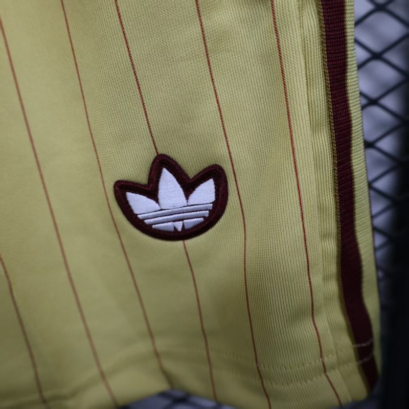 Player Version 25/26 Arsenal Yellow with Burgundy Side Stripes and Pinstripes Shorts