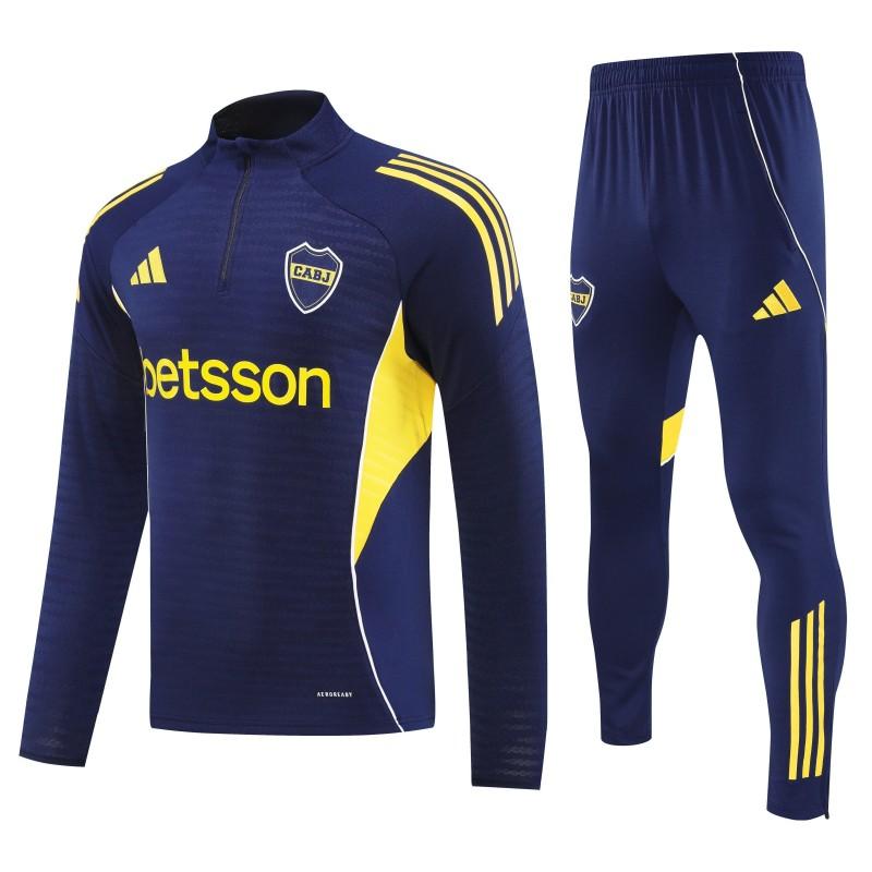 25/26 Boca Juniors Navy Blue with Yellow Stripes Half Zipper Jacket Tracksuit +Long Pants