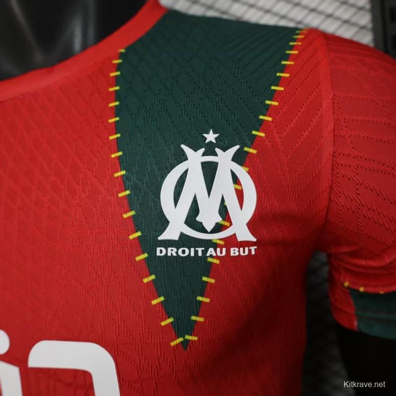 25/26 Player Version Marseille Red and Green with Morocco Flag Design Jersey