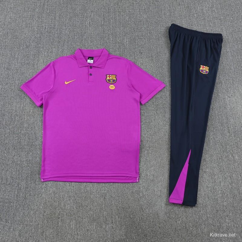26/27 Barcelona  Purple  Polo Training Shirt + Navy Blue Long Pants Tracksuit