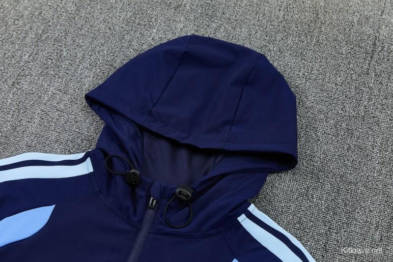 26/27 Argentina  Navy Blue Full Zipper Hooded Jacket Tracksuit + Long Pants