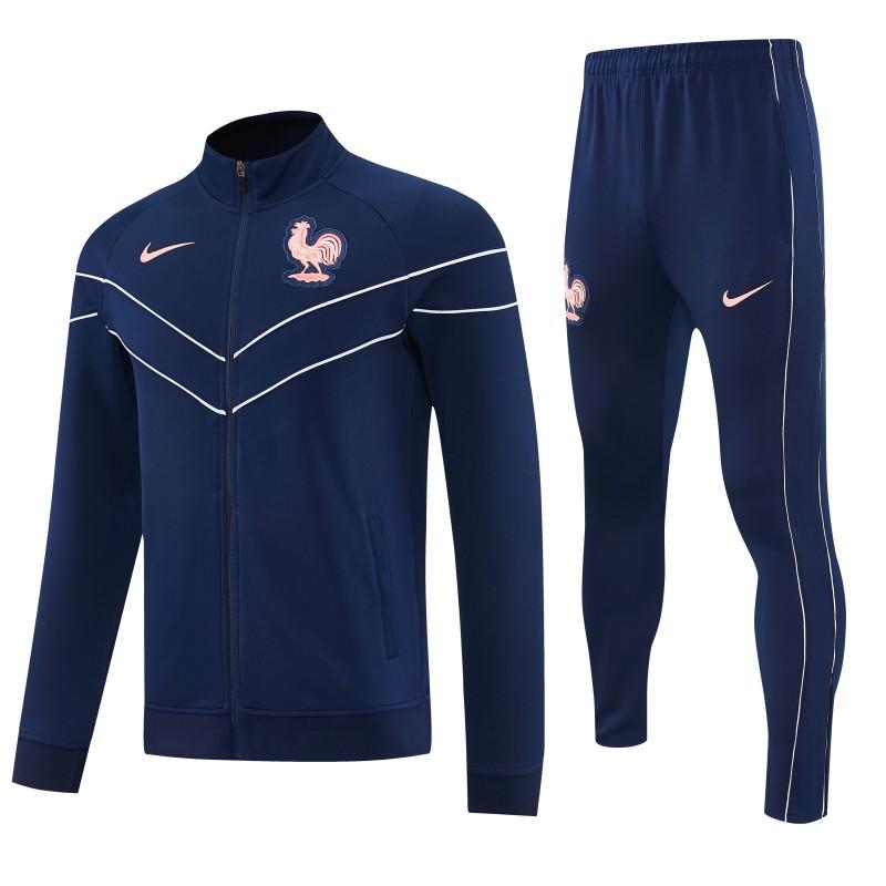 26/27 France Navy Blue Full Zipper Jacket Tracksuit +  Long Pants