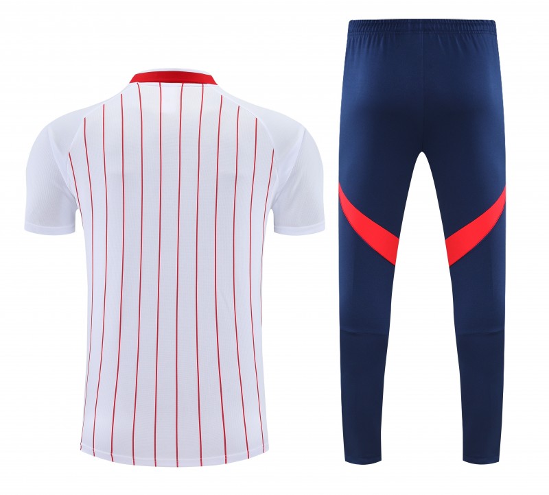 26/27 Arsenal  White&Red Stripes  Polo Training Shirt + Long Pants Tracksuit